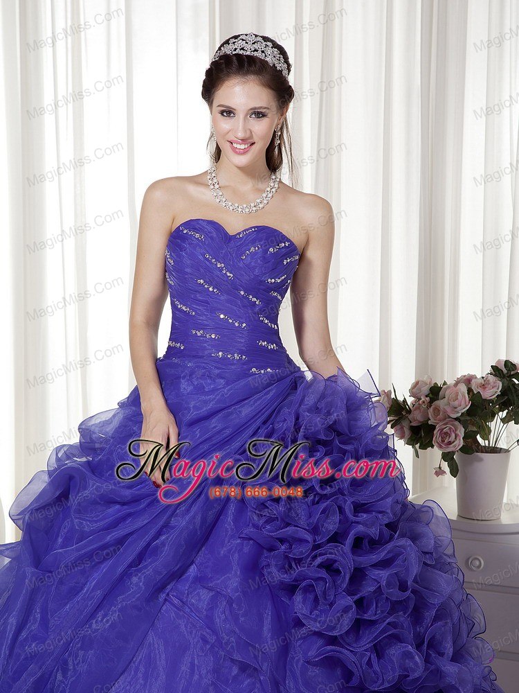 wholesale purple ball gown sweetheart floor-length organza beading and ruch quinceanera dress