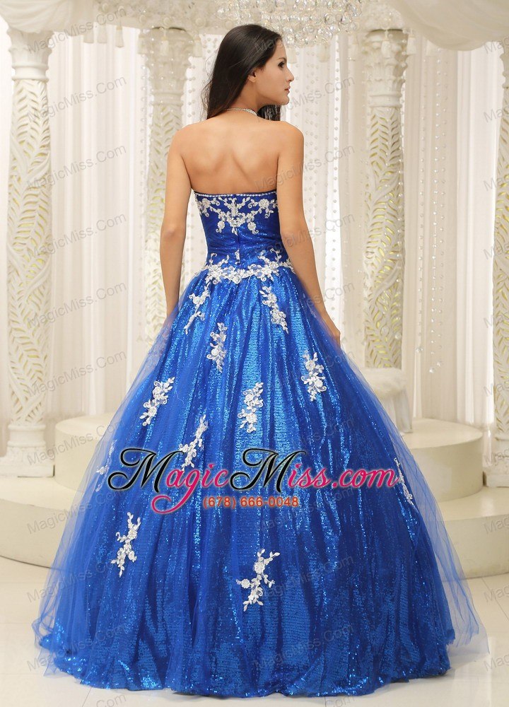 wholesale royal blue a-line pron dress with appliques paillette over skirt tulle in new jersey