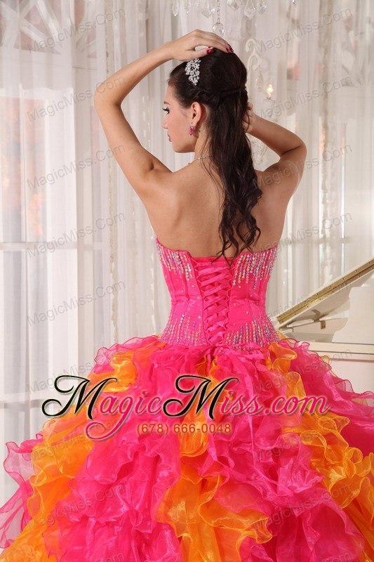 wholesale hot pink and orange ball gown sweetheart floor-length organza sequins quinceanera dress