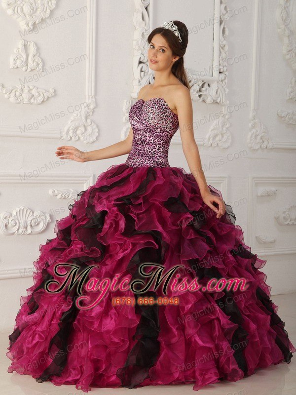 wholesale multi-color ball gown sweetheart floor-length leopard and organza ruffles quinceanera dress