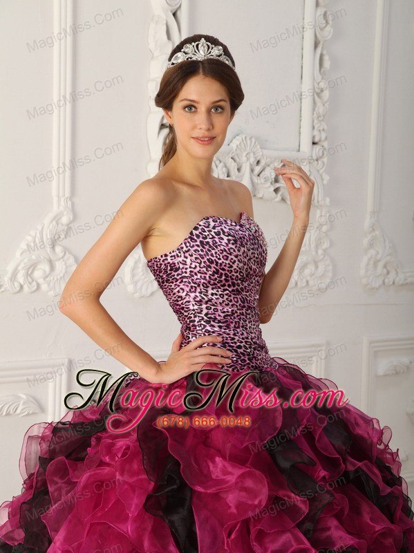 wholesale multi-color ball gown sweetheart floor-length leopard and organza ruffles quinceanera dress