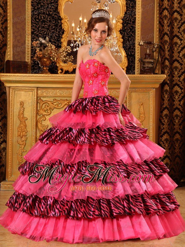 wholesale beautiful ball gown sweetheart floor-length organza and zara beading hot pink quinceanera dress