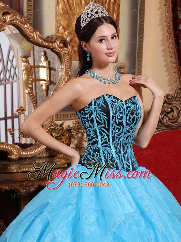 wholesale aqua blue ball gown sweetheart floor-length organza embroidery with beading quinceanera dress