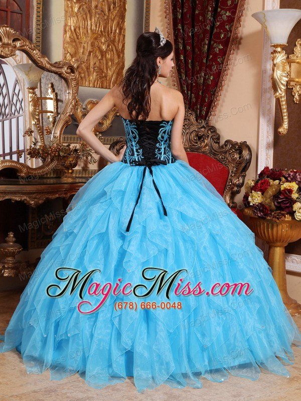 wholesale aqua blue ball gown sweetheart floor-length organza embroidery with beading quinceanera dress