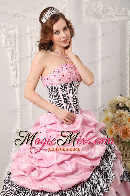 wholesale romantic ball gown strapless floor-length taffeta and zara beading pink quinceanera dress
