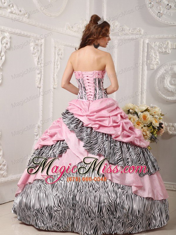 wholesale romantic ball gown strapless floor-length taffeta and zara beading pink quinceanera dress