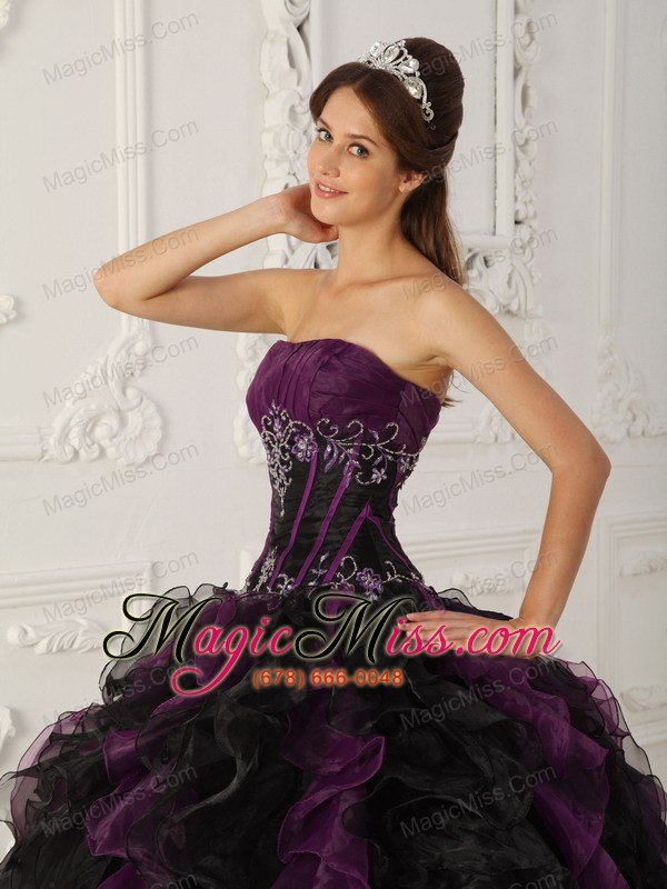 wholesale purple and black ball gown strapless floor-length taffeta and organza beading quinceanera dress