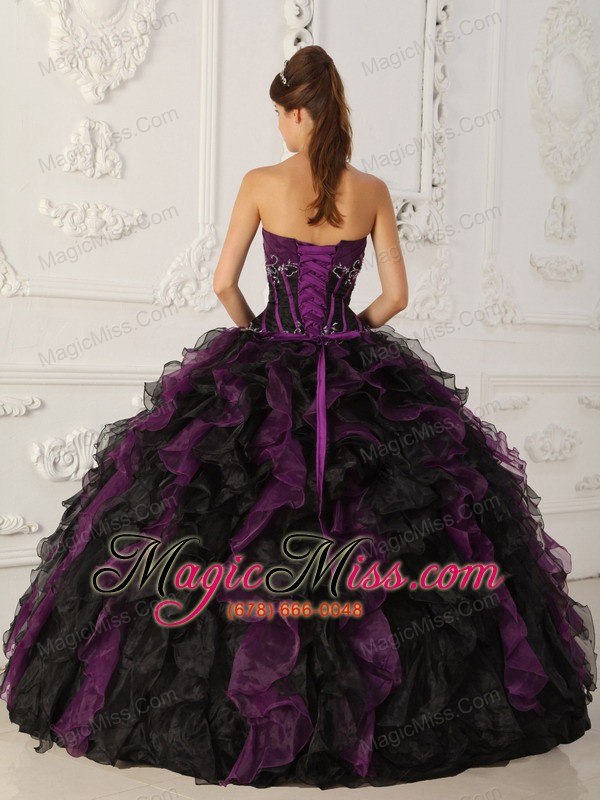 wholesale purple and black ball gown strapless floor-length taffeta and organza beading quinceanera dress