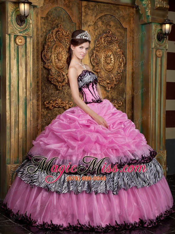 wholesale rose pink ball gown strapless floor-length picks-up taffeta quinceanera dress