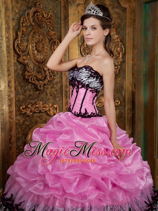 wholesale rose pink ball gown strapless floor-length picks-up taffeta quinceanera dress