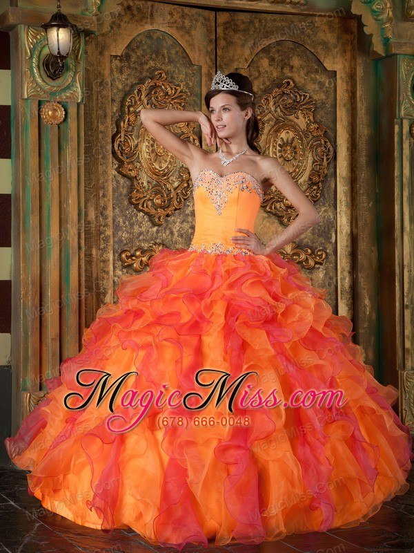wholesale orange a-line / princess sweetheart floor-length ruffles organza quinceanera dress
