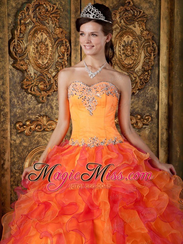 wholesale orange a-line / princess sweetheart floor-length ruffles organza quinceanera dress