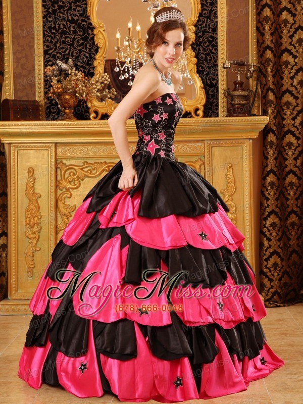 wholesale black and red ball gown strapless floor-length taffeta beading quinceanera dress