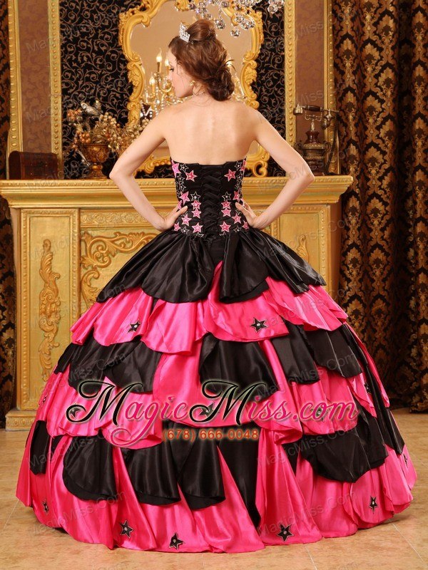 wholesale black and red ball gown strapless floor-length taffeta beading quinceanera dress