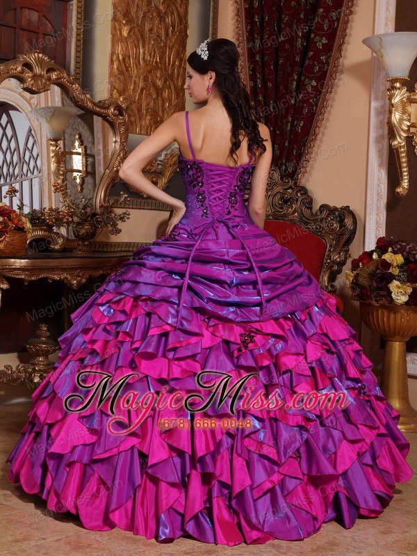wholesale purple and fuchsia ball gown straps floor-length satin embroidery with beading quinceanera dress