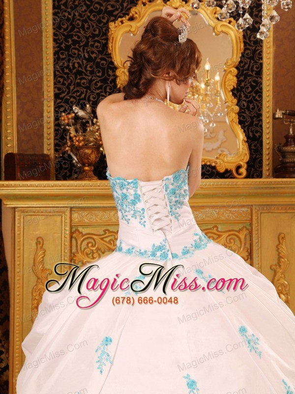 wholesale white ball gown sweetheart floor-length appliques taffeta quinceanera dress