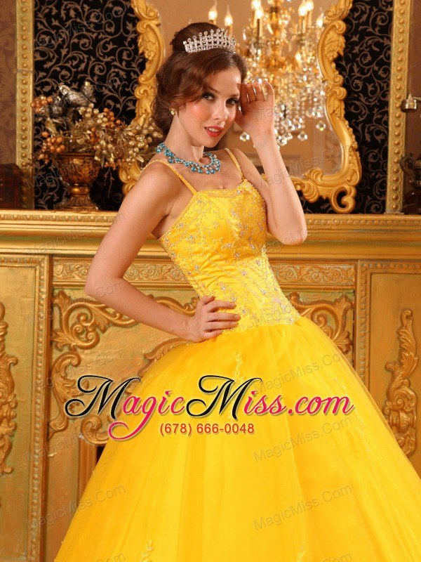 wholesale cheap ball gown spaghetti straps floor-length beading satin and organza orange quinceanera dress