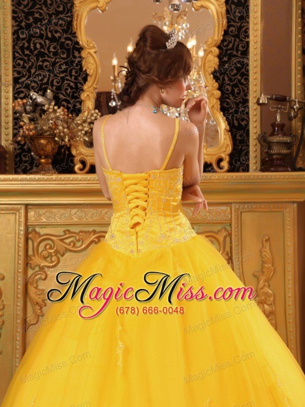 wholesale cheap ball gown spaghetti straps floor-length beading satin and organza orange quinceanera dress