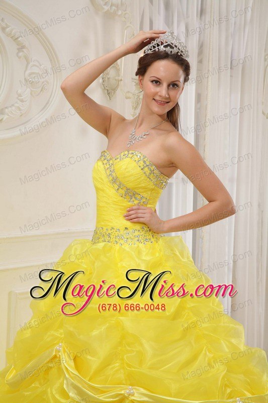 wholesale yellow ball gown sweetheart floor-length organza beading quinceanera dress