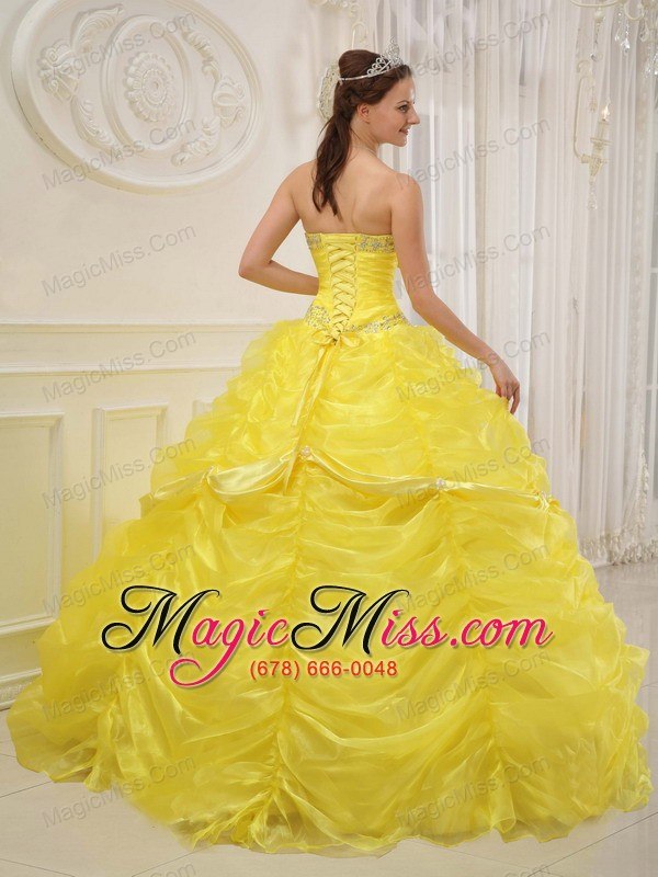 wholesale yellow ball gown sweetheart floor-length organza beading quinceanera dress