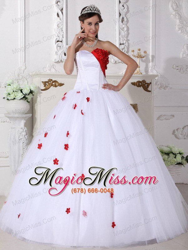 wholesale white and red ball gown sweetheart floor-length satin and tulle appliques quinceanera dress