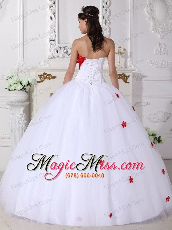 wholesale white and red ball gown sweetheart floor-length satin and tulle appliques quinceanera dress