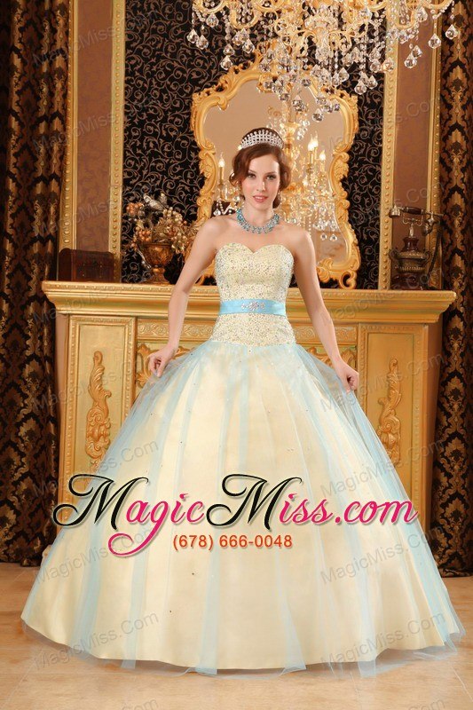 wholesale elegant a-line sweetheart floor-length beading satin and organza champagne quinceanera dress