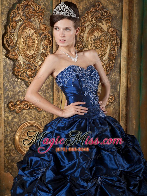 wholesale navy blue ball gown sweetheart floor-length picks-up taffeta quinceanera dress