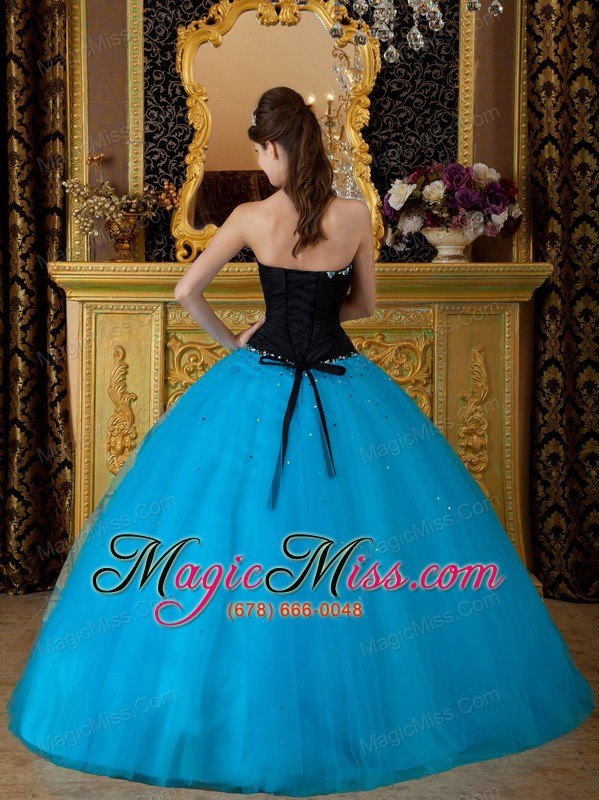 wholesale blue ball gown sweetheart floor-length beading tulle quinceanera dress