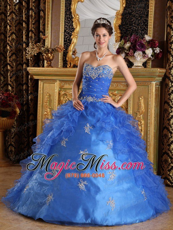 wholesale blue ball gown sweetheart floor-length ruffles organza quinceanera dress