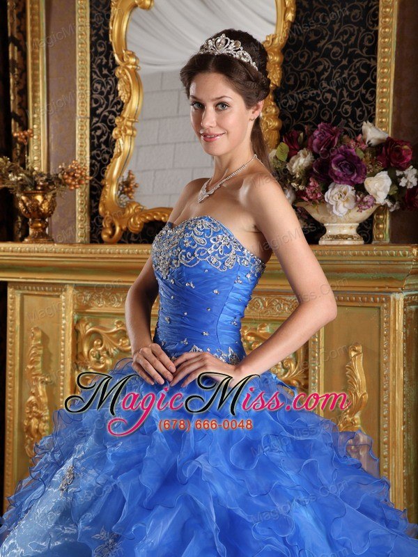wholesale blue ball gown sweetheart floor-length ruffles organza quinceanera dress