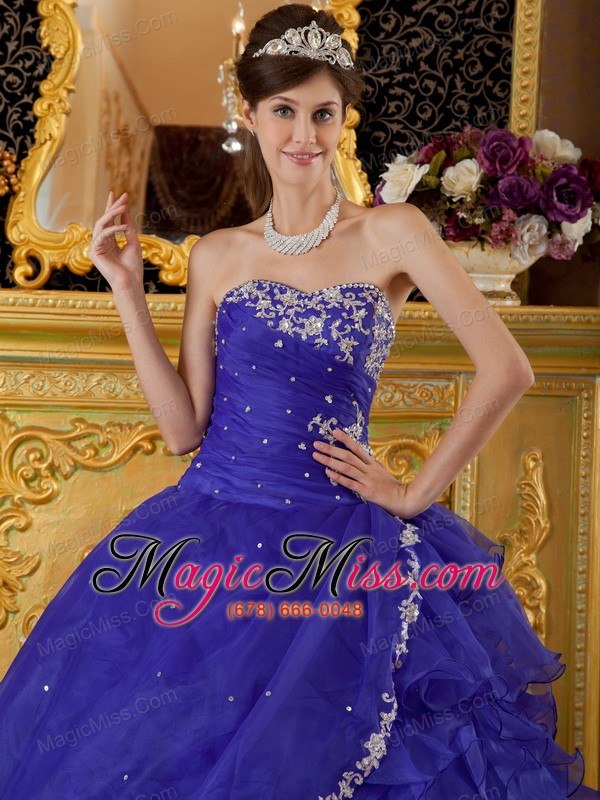 wholesale bule ball gown strapless floor-length organza appliques bule quinceanera dress