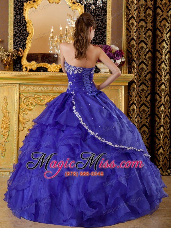 wholesale bule ball gown strapless floor-length organza appliques bule quinceanera dress