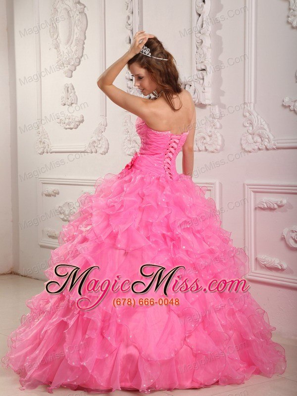 wholesale romantic ball gown sweetheart floor-length organza beading rose pink quinceanera dress