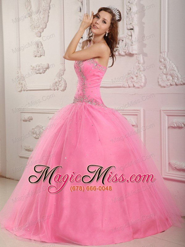 wholesale lovely ball gown sweetheart floor-length tulle appliques rose pink quinceanera dress