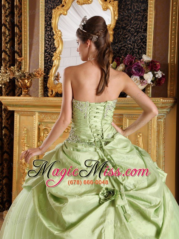 wholesale yellow green ball gown strapless floor-length tulle and taffeta beading quinceanera dress