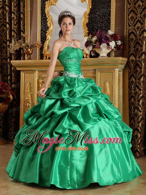 wholesale green ball gown strapless floor-length taffeta beading quinceanera dress