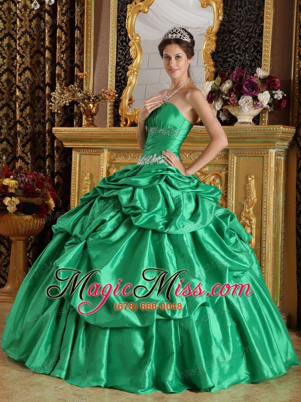 wholesale green ball gown strapless floor-length taffeta beading quinceanera dress