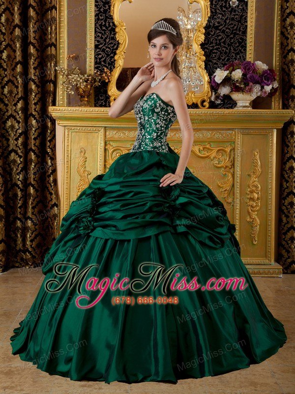 wholesale dark green ball gown sweetheart floor-length taffeta embroidery quinceanera dress