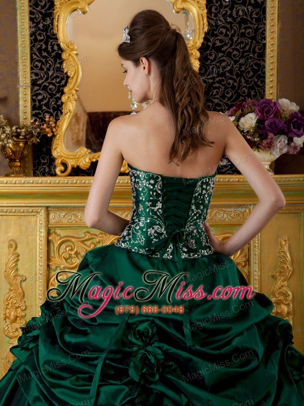 wholesale dark green ball gown sweetheart floor-length taffeta embroidery quinceanera dress