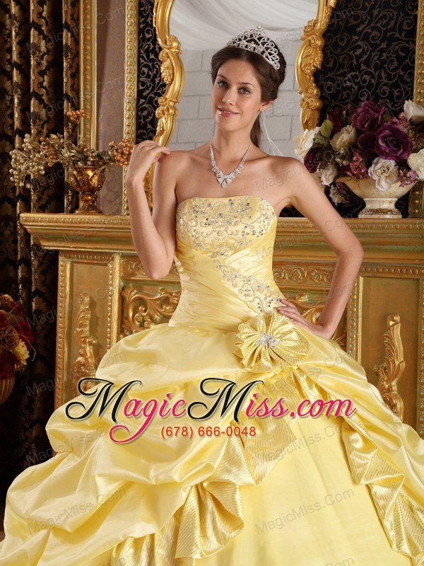 wholesale yellow ball gown floor-length taffeta and tulle beading quinceanera dress