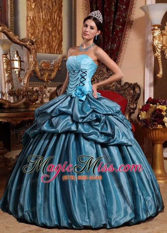 wholesale blue ball gown strapless floor-length taffeta hand made flower quinceanera dress