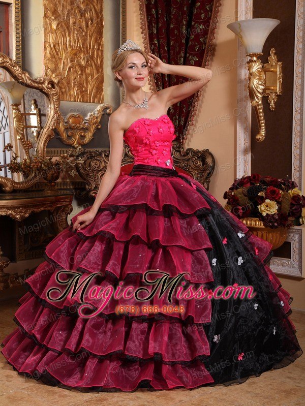 wholesale multi-color ball gown strapless floor-length organza appliques quinceanera dress