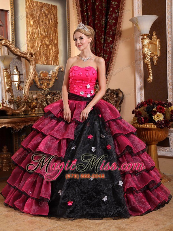 wholesale multi-color ball gown strapless floor-length organza appliques quinceanera dress
