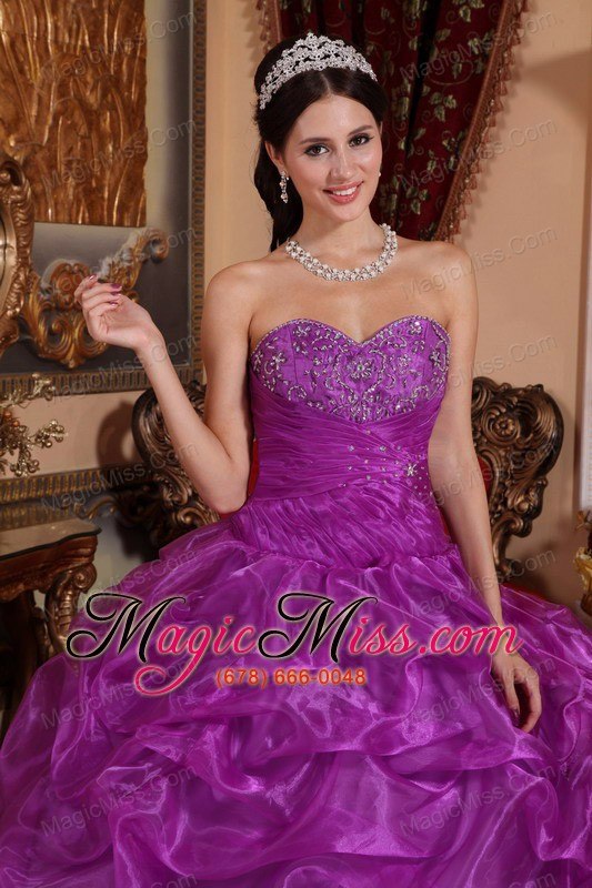 wholesale eggplant purple ball gown sweetheart floor-length organza beading quinceanera dress