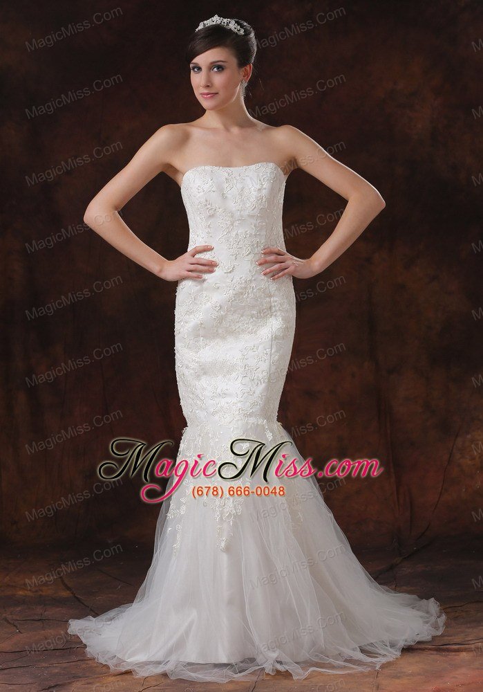 wholesale mermaid / trumpet lace brush / sweep tulle strapless sexy wedding dress