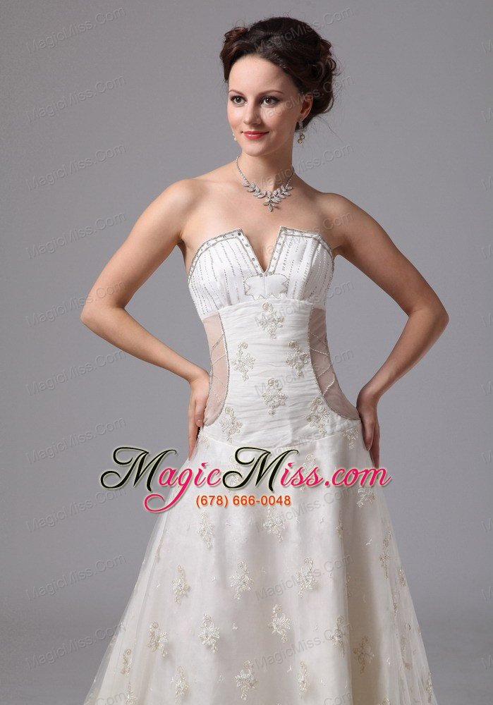 wholesale unique v-neck lace chapel train wedding dress with appliques for custom made in fayetteville georgia