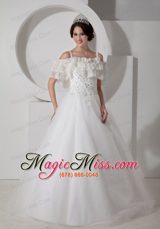 wholesale beautiful a-line straps floor-length tulle appliques wedding dress