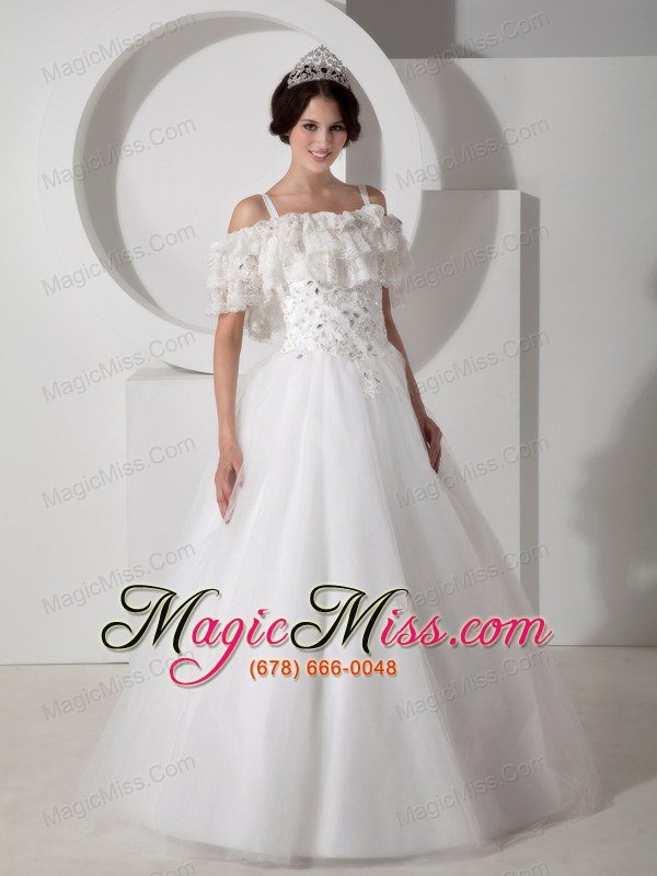 wholesale beautiful a-line straps floor-length tulle appliques wedding dress