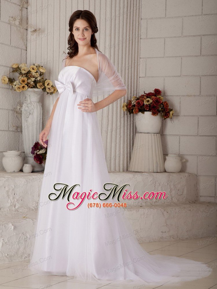 wholesale gorgeous a-line strapless brush train tulle bow wedding dress